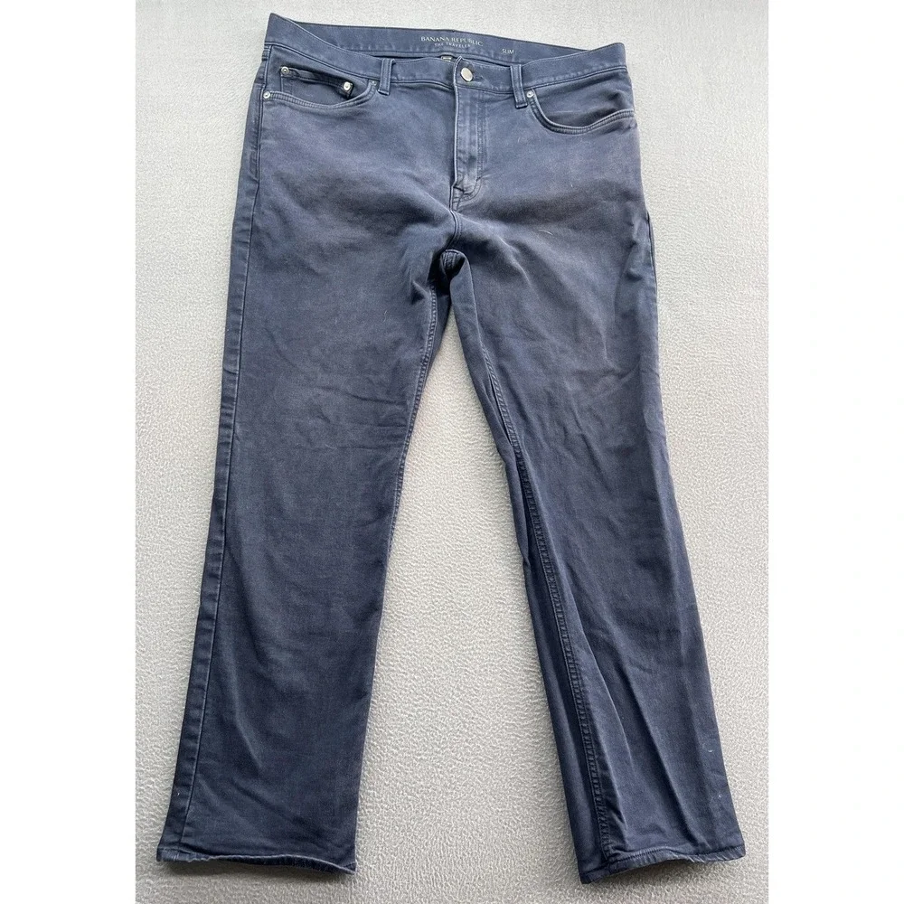 Banana Republic Pants Mens 36x30 The Traveler Slim Navy Blue Cotton Stretch